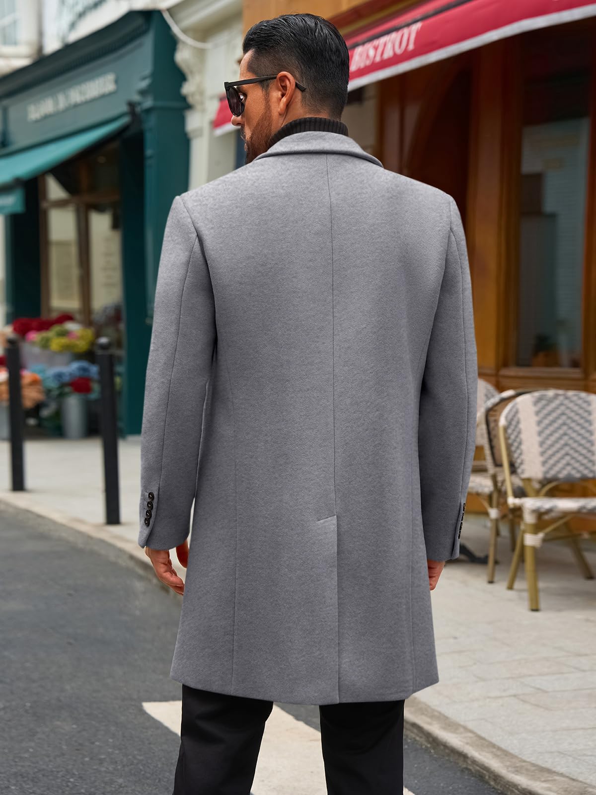 Runcati Mens Trench Coat Notched Lapel Double Breasted Mid Long Pea Coat Casual Fall Winter Classic Overcoat