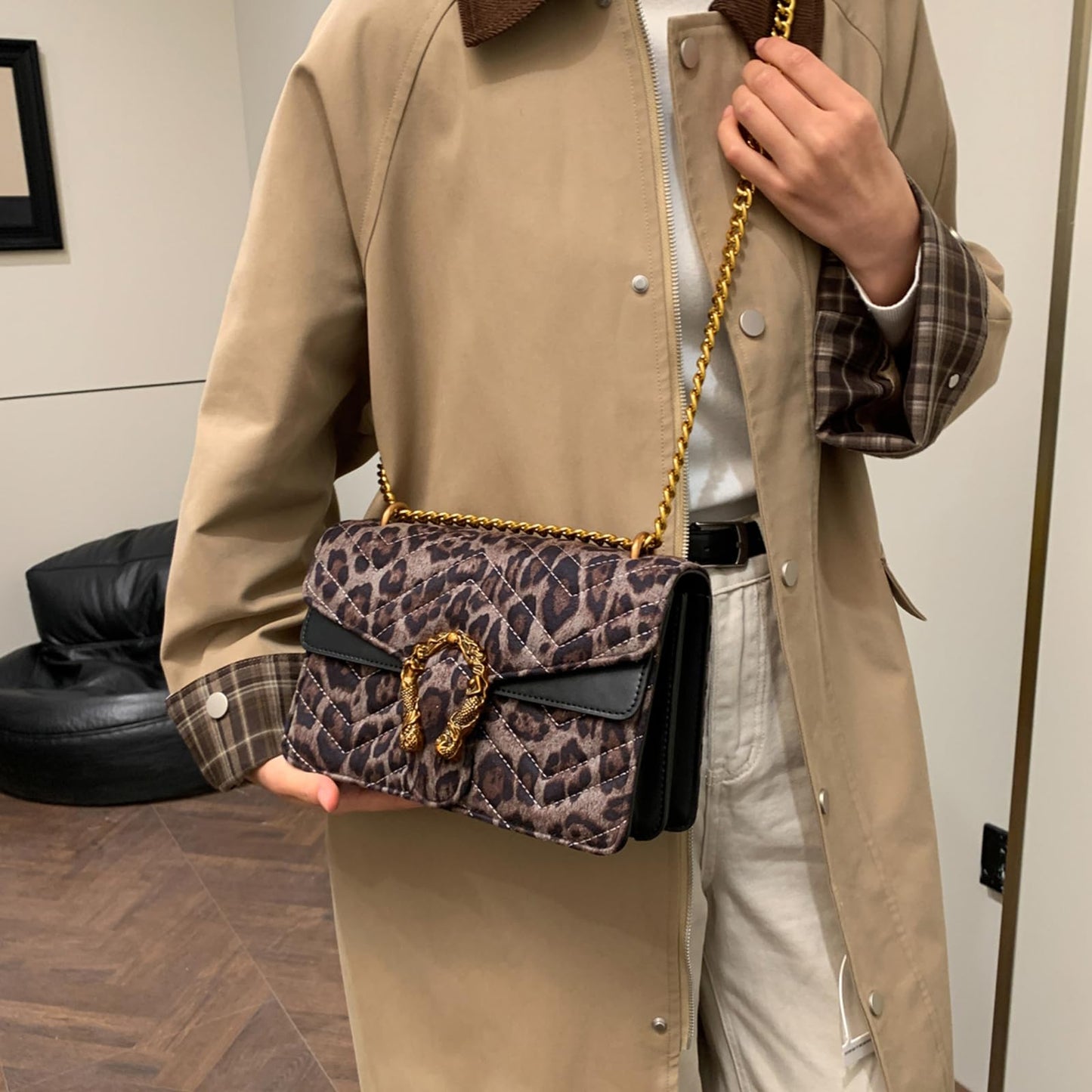 MYHOZEE Crossbody Bags for Women - Snake Printed Clutch Purses Leather Chain Shoulder Bags Evening Handbags