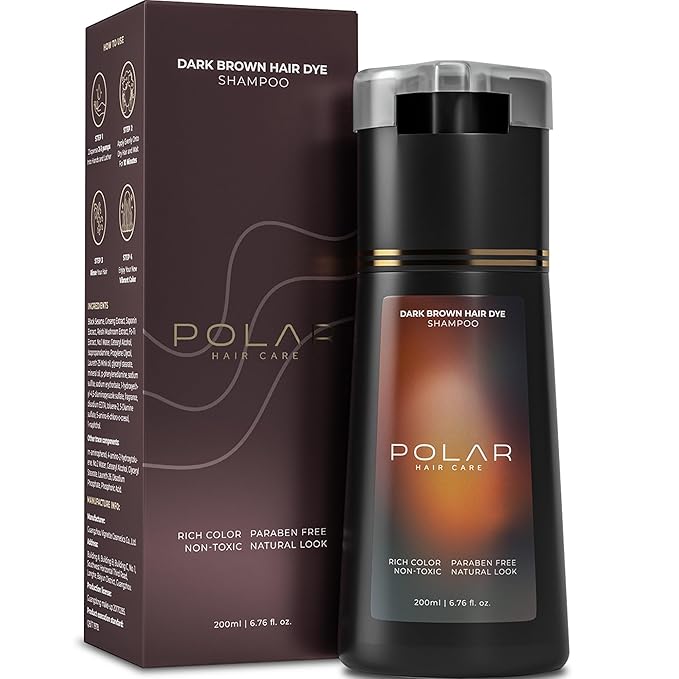 Polar Haircare - Hair Dye Shampoo Dark Brown for Gray Hair Shampoo Dye For Women & Men
