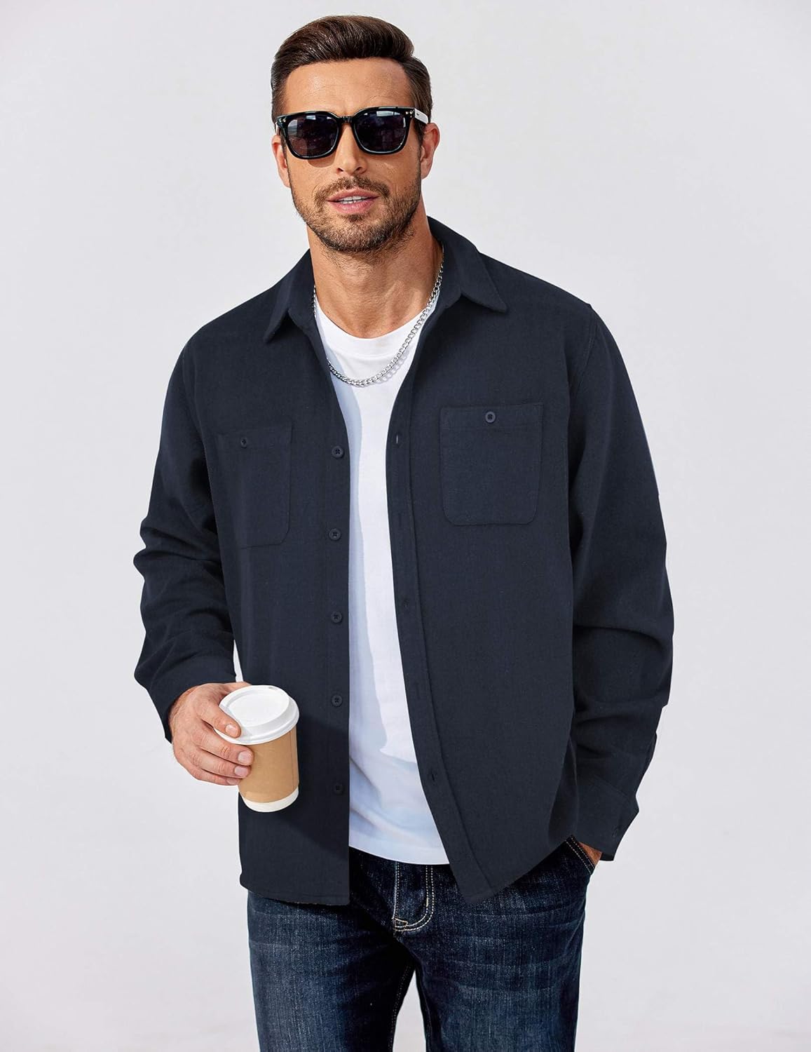 COOFANDY Men's Flannel Shirts Long Sleeve Casual Cotton Plaid Button Down Shirt Jacket with Pockets