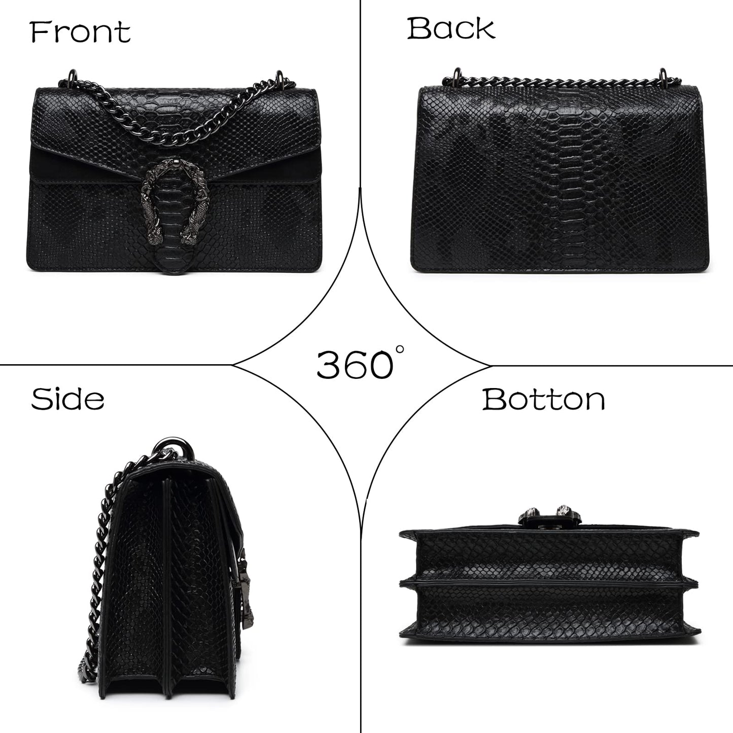 MYHOZEE Crossbody Bags for Women - Snake Printed Clutch Purses Leather Chain Shoulder Bags Evening Handbags