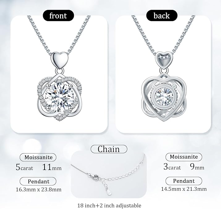 Visit the Fullove Store InfinityLove Heart Necklaces for Women, 5-3 Carats Moissanite, Sterling Silver Pendant Jewelry,
