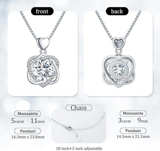 Visit the Fullove Store InfinityLove Heart Necklaces for Women, 5-3 Carats Moissanite, Sterling Silver Pendant Jewelry,