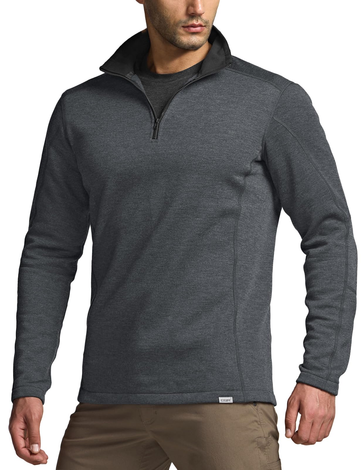 CQR Men's Thermal Fleece Quarter Zip Sweater, Outdoor Lightweight Long Sleeve Pullover, Casual Mock Neck Polo Sweaters