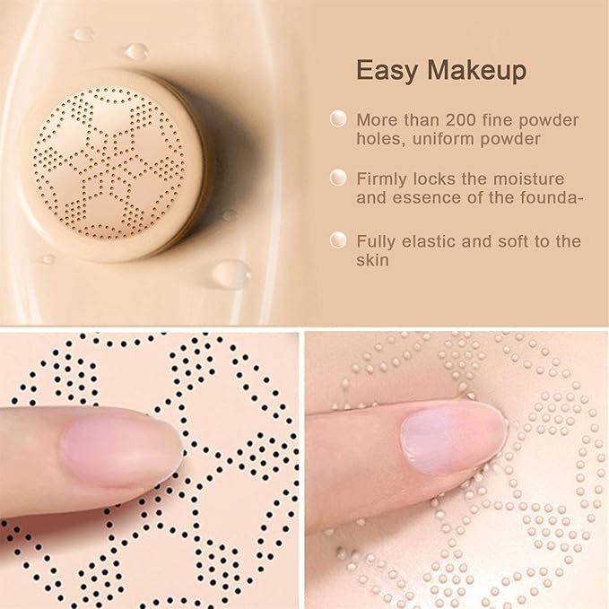 NUIBO Air Cushion CC Cream Mushroom Head, Moisturizing Concealer Makeup Base, Primer Liquid Foundation Long Lasting with Mushroom Makeup Sponges
