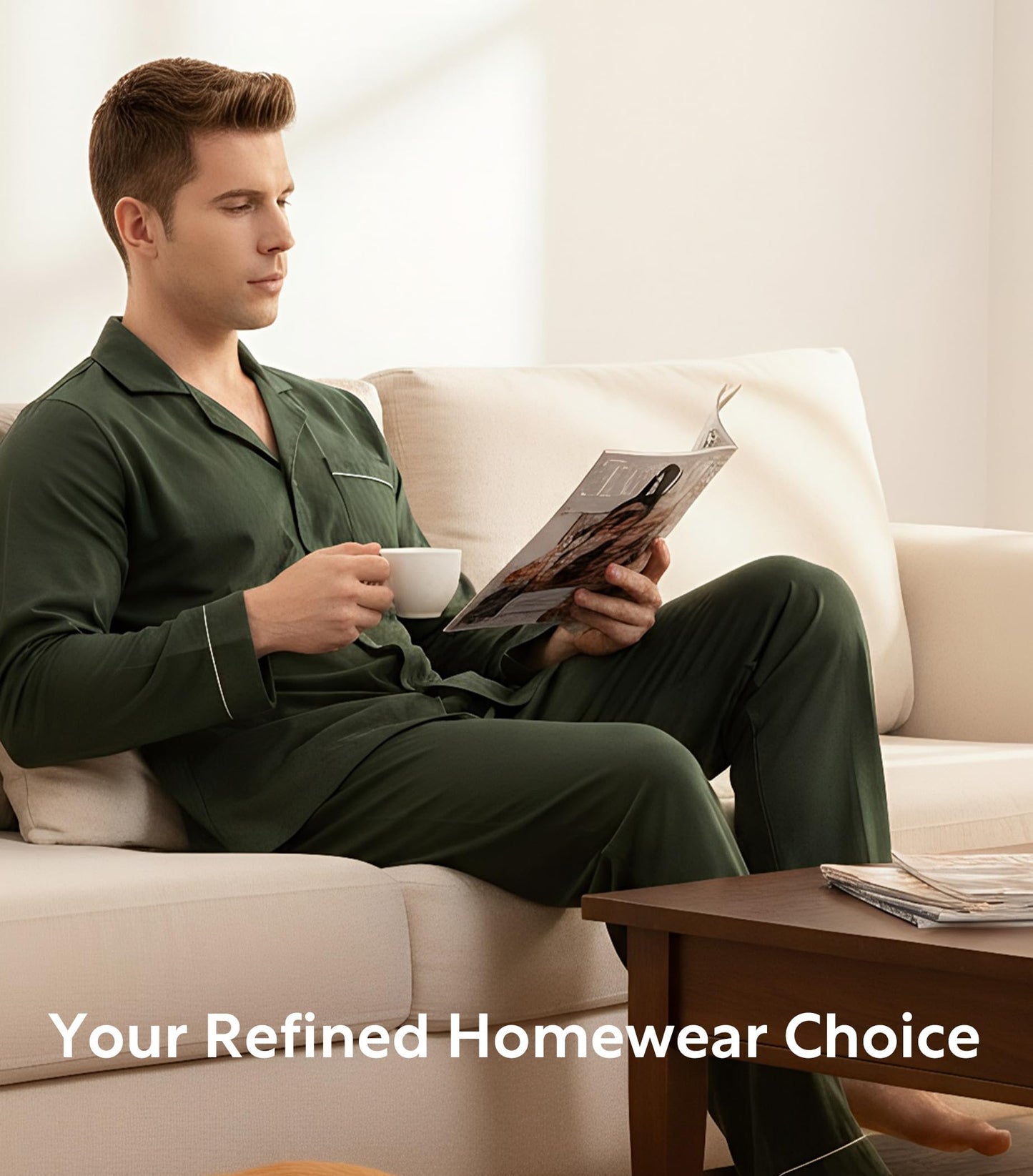 DAVID ARCHY Mens Pajamas Set Soft Cotton Notched Collar Pajamas for Men Long Sleeve Mens Sleepwear with Pockets & Front Fly