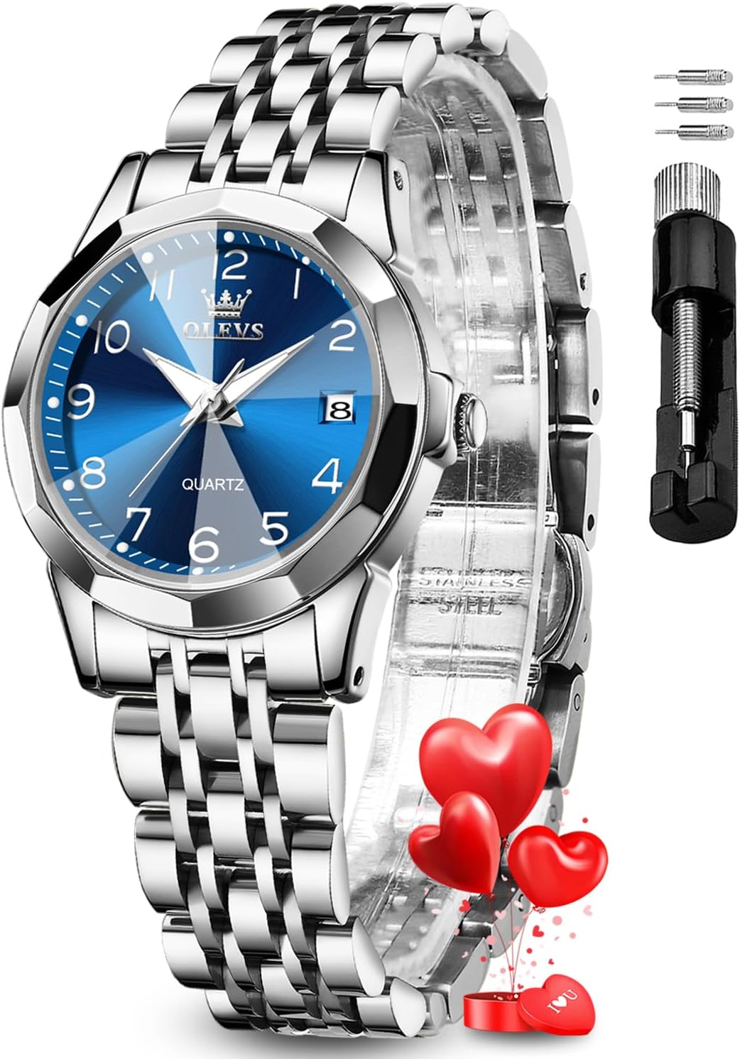 OLEVS Womens Watch Fashion Dress Diamond Female Watches for Ladies Analog Quartz Stainless Steel Waterproof Luminous Day Date Two Tone Wristwatch