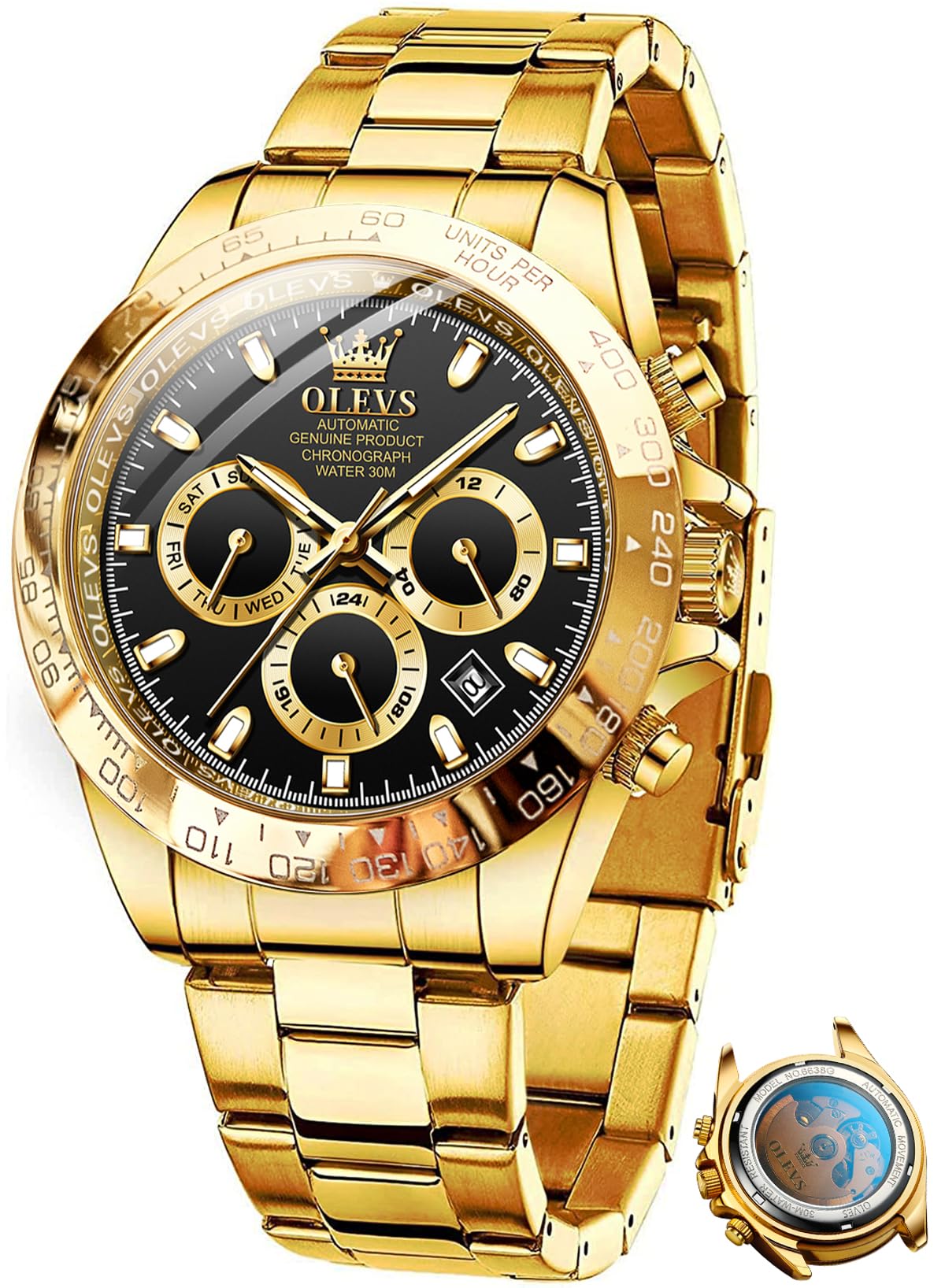 OLEVS Automatic Gold Watches for Men Luxury Classic Stainless Steel Calendar Luminous Waterproof Watches for Men