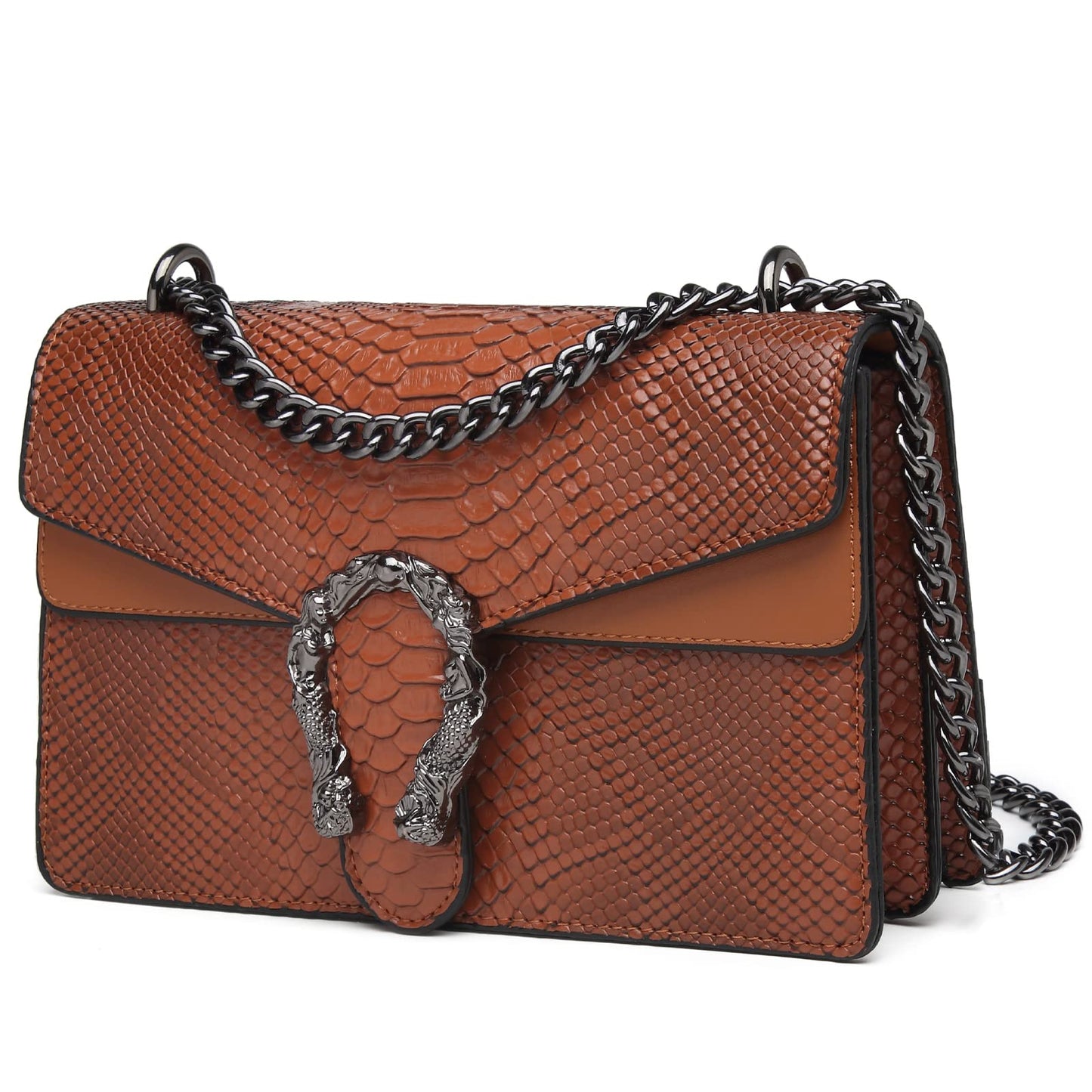 MYHOZEE Crossbody Bags for Women - Snake Printed Clutch Purses Leather Chain Shoulder Bags Evening Handbags