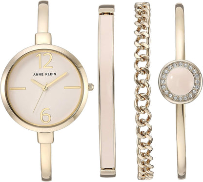 Anne Klein Women's Bangle Watch and Premium Crystal Accented Bracelet Set