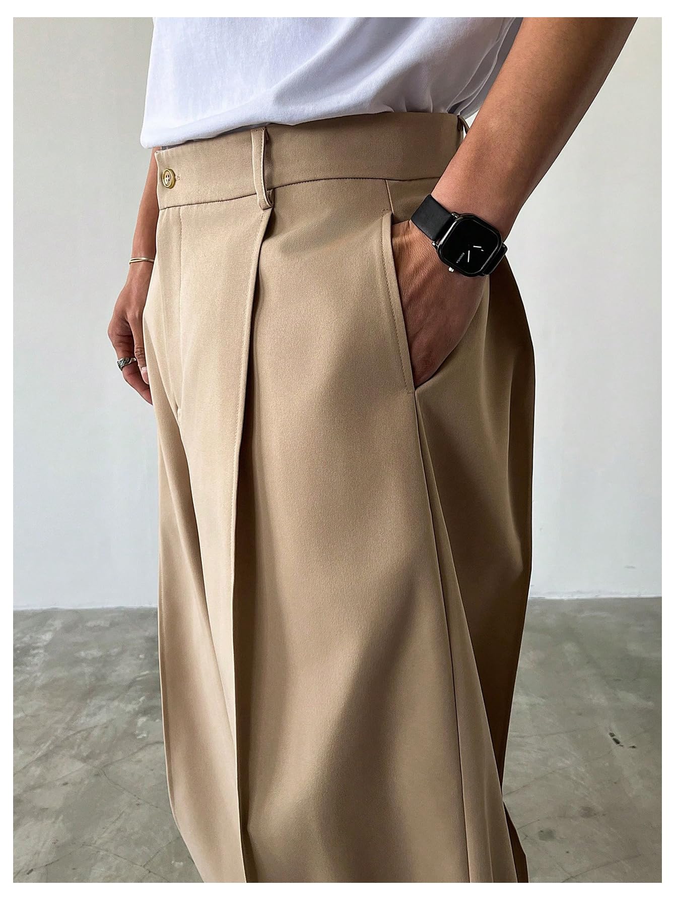 Verdusa Men's Wide Leg Pants Business Casual Dress Pants with Pockets