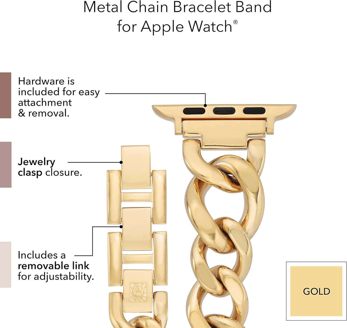 Anne Klein Fashion Chain Bracelet for Apple Watch, Secure, Adjustable, Apple Watch Replacement Band, Fits Most Wrists