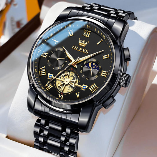 OLEVS Watches Men Waterproof Luxury Big Face Mens Watch Stainless Steel Quartz Analog Dress Watches for Men Luminous Multifunction Man Watch Relojes De Hombre