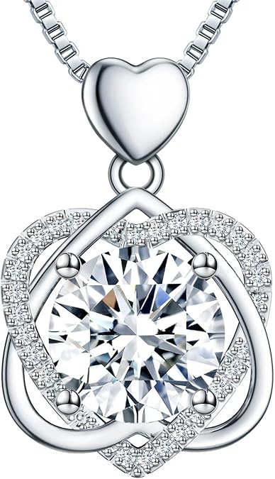 Visit the Fullove Store InfinityLove Heart Necklaces for Women, 5-3 Carats Moissanite, Sterling Silver Pendant Jewelry,