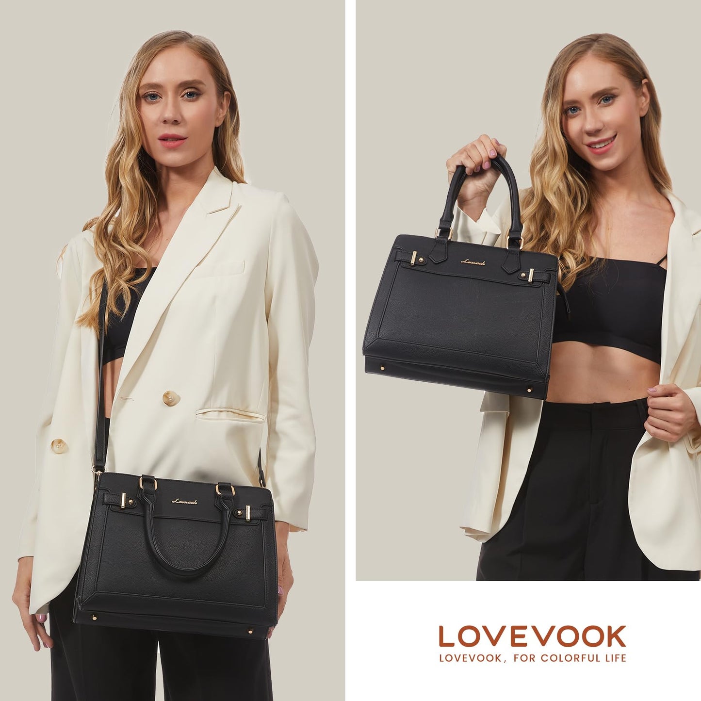 LOVEVOOK Purses and Handbags for Women, Tote Shoulder Bag Satchel Black Purse and PU Leather Top Handle for ladies