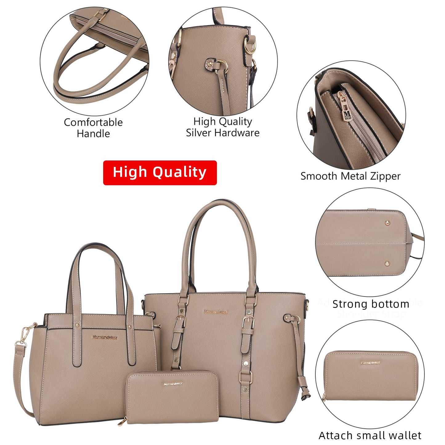 Montana West 3PCS Purses for Women Tote Bag and Wallet Set Shoulder Satchel Handbags