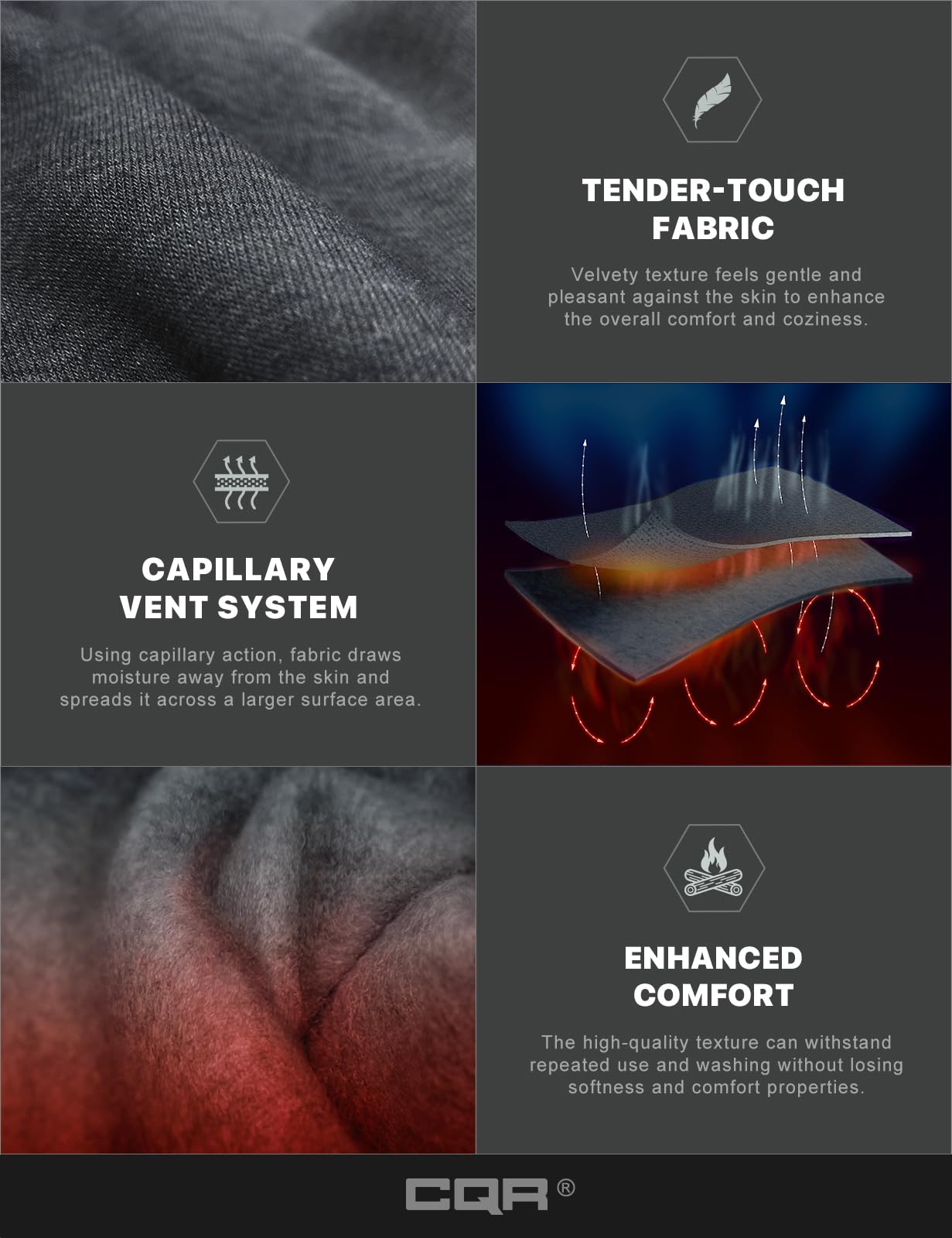 CQR Men's Thermal Fleece Quarter Zip Sweater, Outdoor Lightweight Long Sleeve Pullover, Casual Mock Neck Polo Sweaters