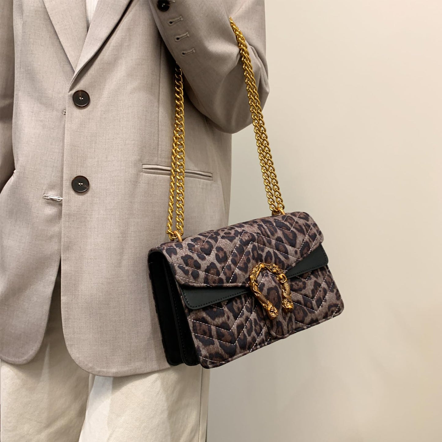 MYHOZEE Crossbody Bags for Women - Snake Printed Clutch Purses Leather Chain Shoulder Bags Evening Handbags