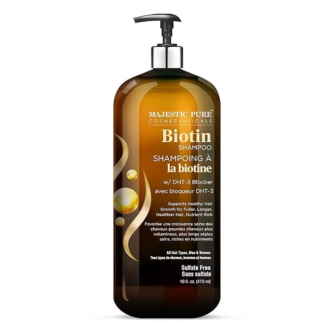 Majestic Pure Biotin Shampoo - Volumizing Shampoo for Hair Loss - with DHT-3 Blocker - Hydrating & Nourishing - Sulfate Free, for Men & Women
