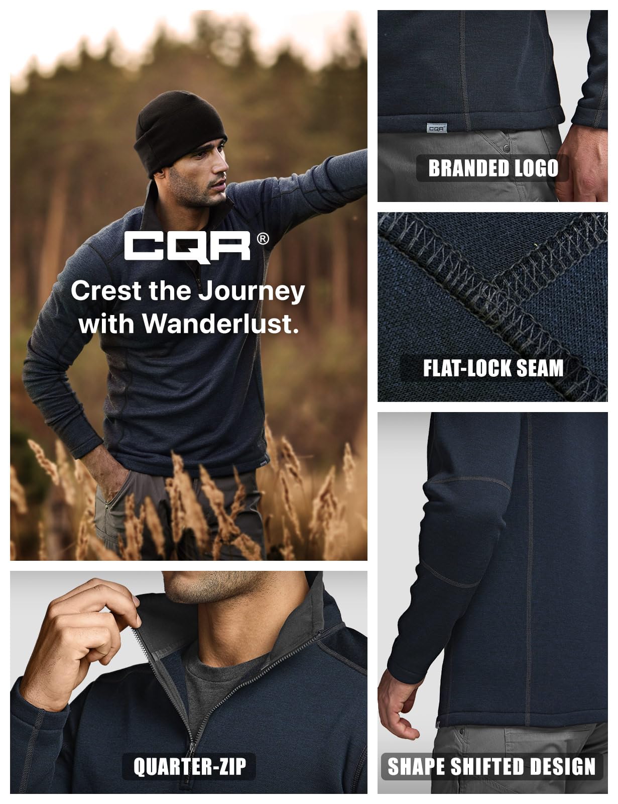 CQR Men's Thermal Fleece Quarter Zip Sweater, Outdoor Lightweight Long Sleeve Pullover, Casual Mock Neck Polo Sweaters