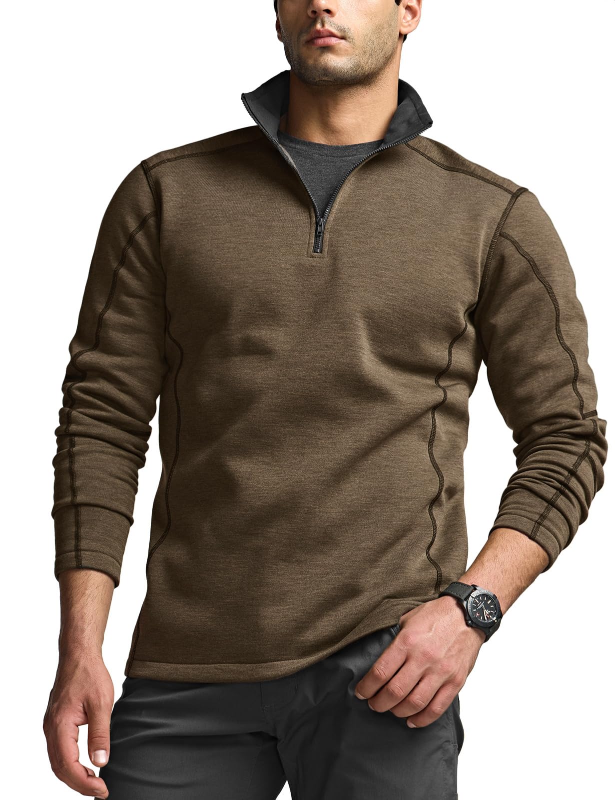 CQR Men's Thermal Fleece Quarter Zip Sweater, Outdoor Lightweight Long Sleeve Pullover, Casual Mock Neck Polo Sweaters
