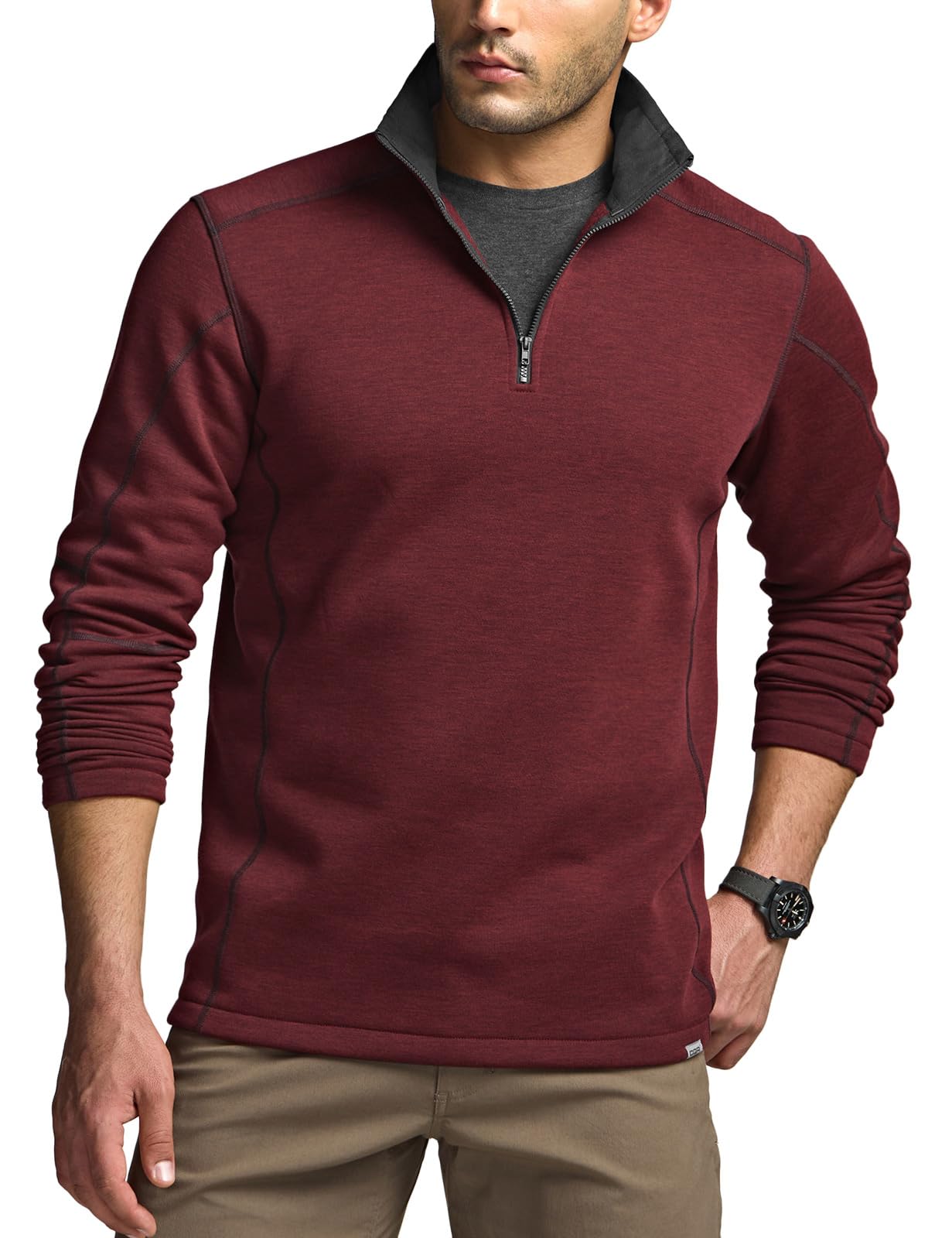 CQR Men's Thermal Fleece Quarter Zip Sweater, Outdoor Lightweight Long Sleeve Pullover, Casual Mock Neck Polo Sweaters