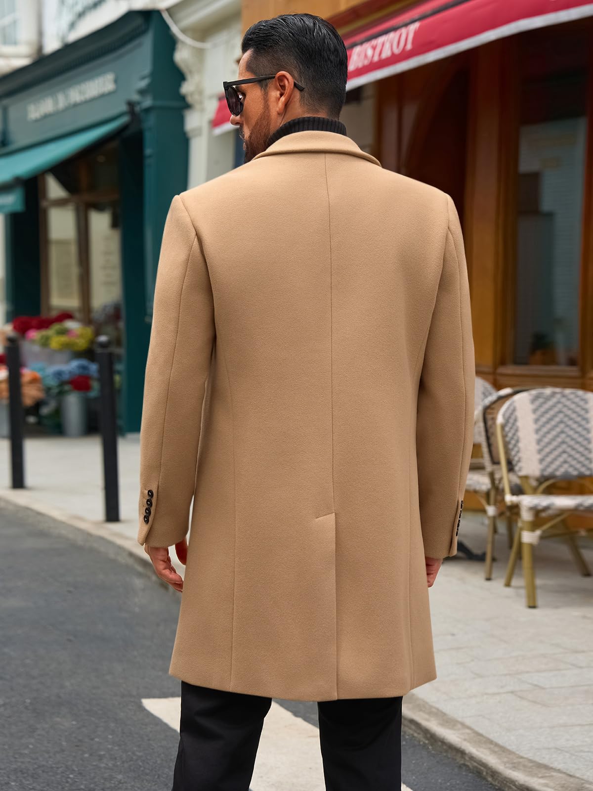 Runcati Mens Trench Coat Notched Lapel Double Breasted Mid Long Pea Coat Casual Fall Winter Classic Overcoat