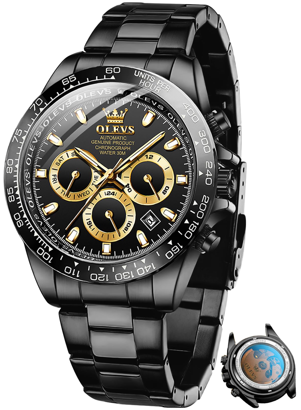 OLEVS Automatic Gold Watches for Men Luxury Classic Stainless Steel Calendar Luminous Waterproof Watches for Men