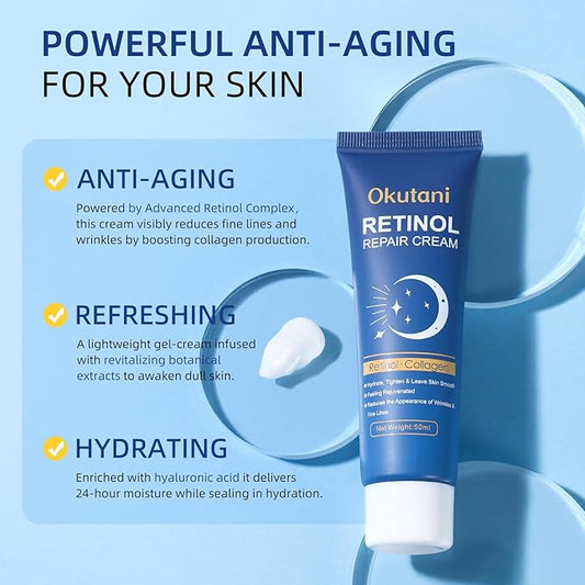 Retinol Cream for Face, Face Moisturizer, Skin Tightening Cream for Face with Collagen and Hyaluronic Acid, Anti-Aging, Firming Skin Care Neck & Décolleté for Day & Night, Instant Lift, 1.7 fl oz
