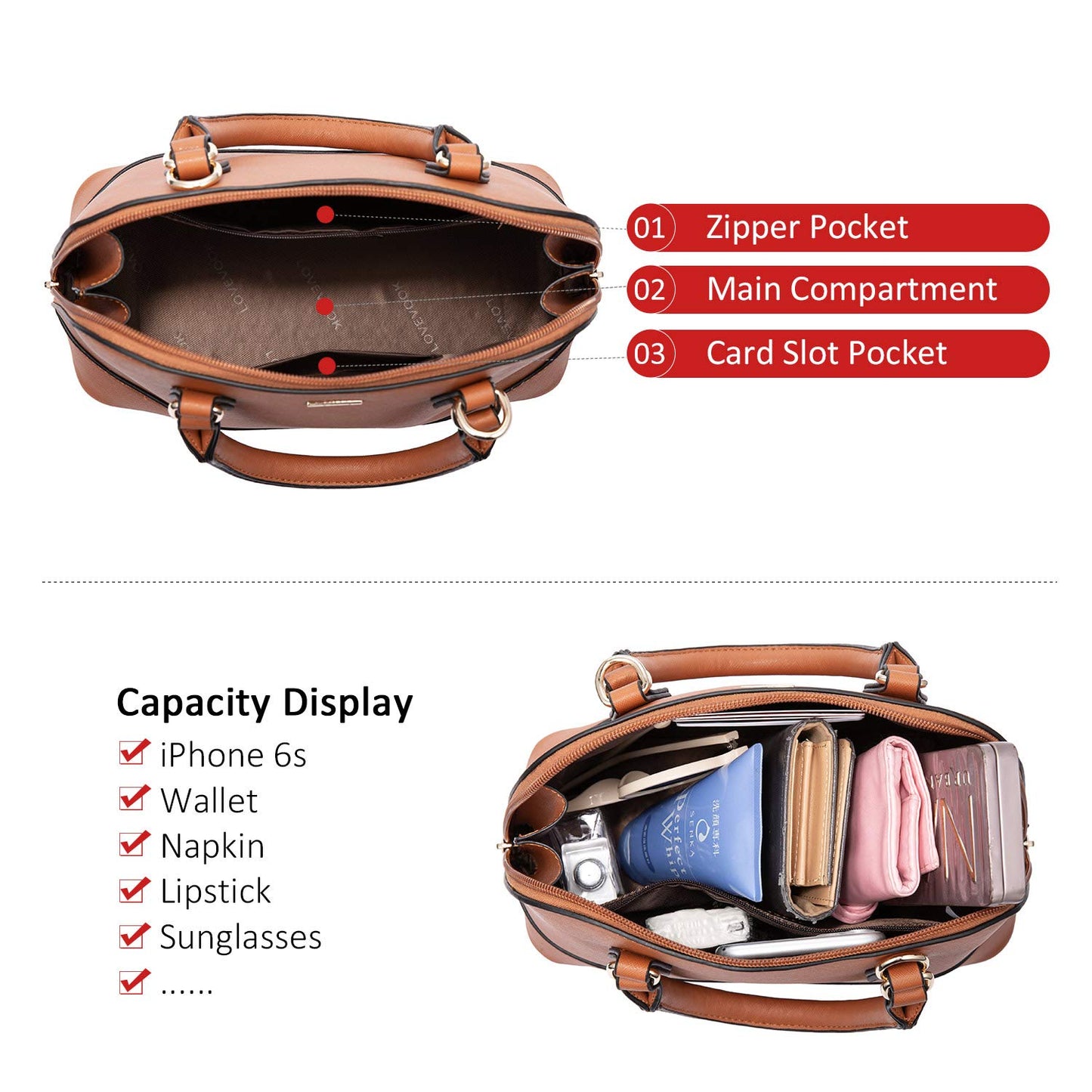 LOVEVOOK Purse for Women Small Crossbody Bags Classic Double Zip Top Handle Dome Satchel Bag