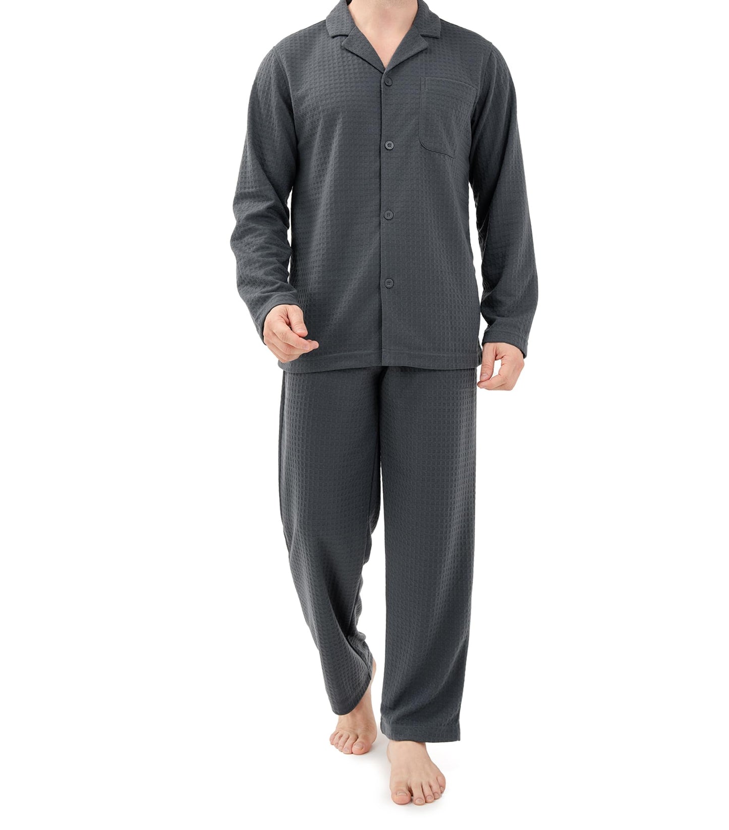 DAVID ARCHY Mens Pajamas Set Soft Cotton Notched Collar Pajamas for Men Long Sleeve Mens Sleepwear with Pockets & Front Fly
