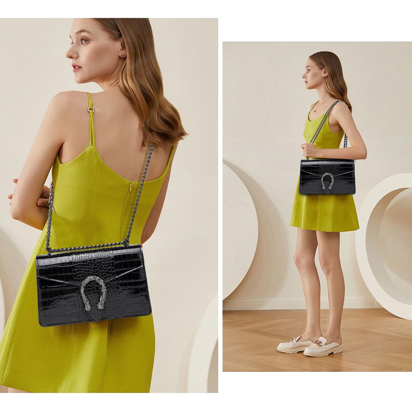 MYHOZEE Crossbody Bags for Women - Snake Printed Clutch Purses Leather Chain Shoulder Bags Evening Handbags