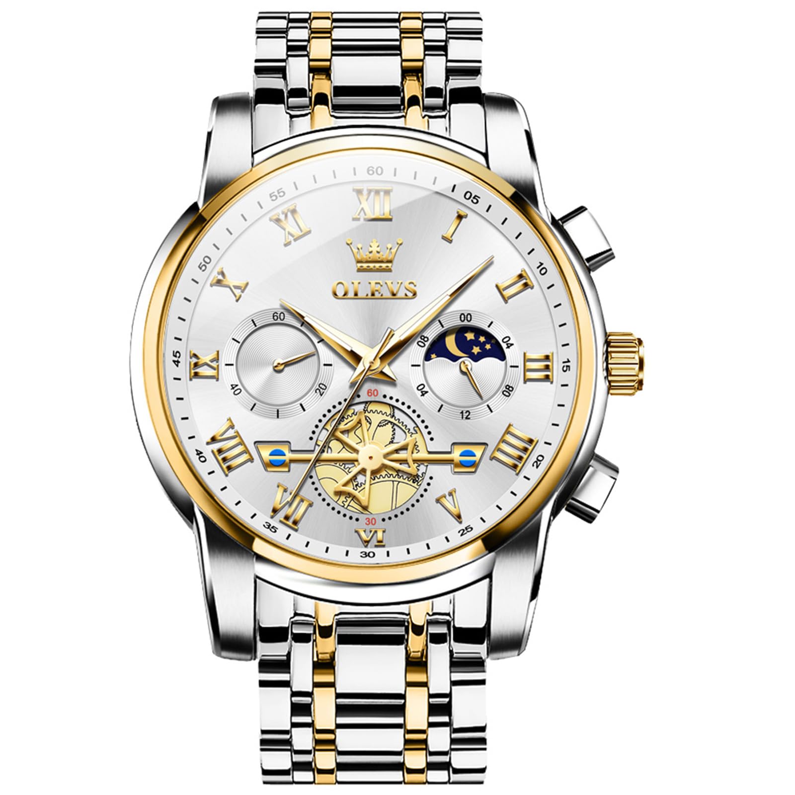 OLEVS Watches Men Waterproof Luxury Big Face Mens Watch Stainless Steel Quartz Analog Dress Watches for Men Luminous Multifunction Man Watch Relojes De Hombre