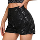 Chloefairy Women's Summer Sequin Shorts High Waist Sparkly Glitter Straight Leg Shorts Concert Party Clubwear