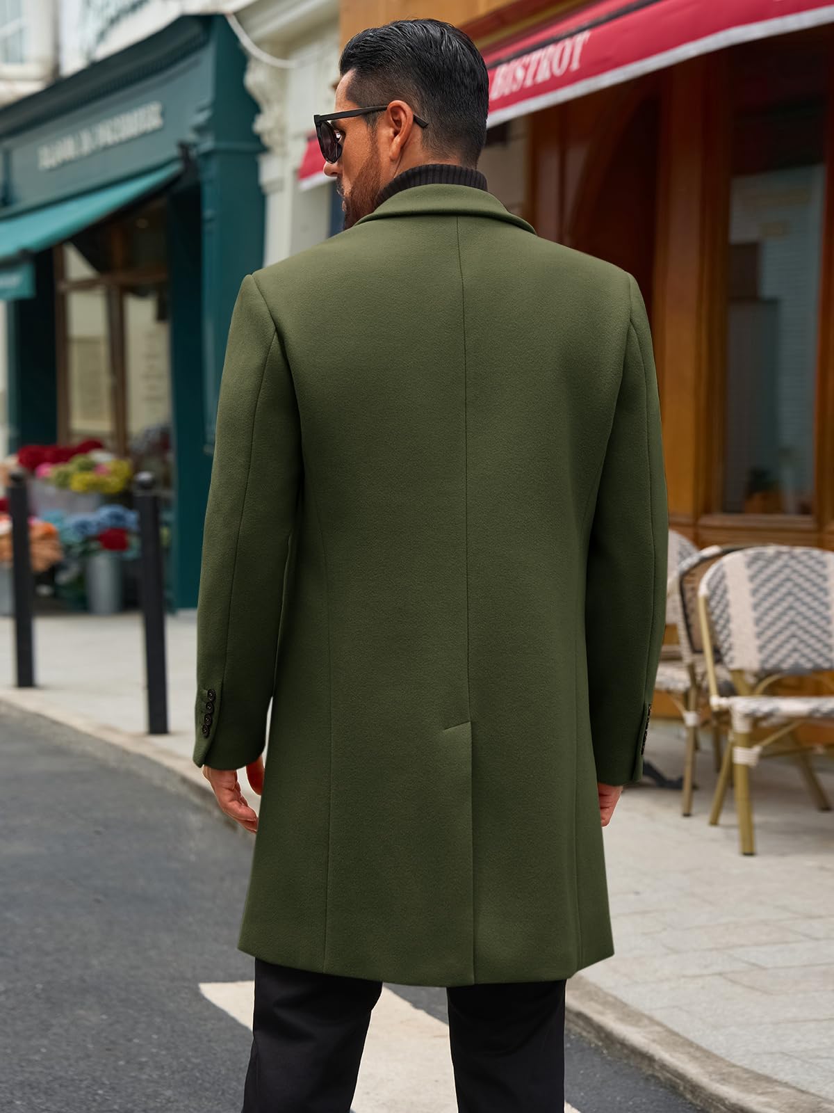 Runcati Mens Trench Coat Notched Lapel Double Breasted Mid Long Pea Coat Casual Fall Winter Classic Overcoat