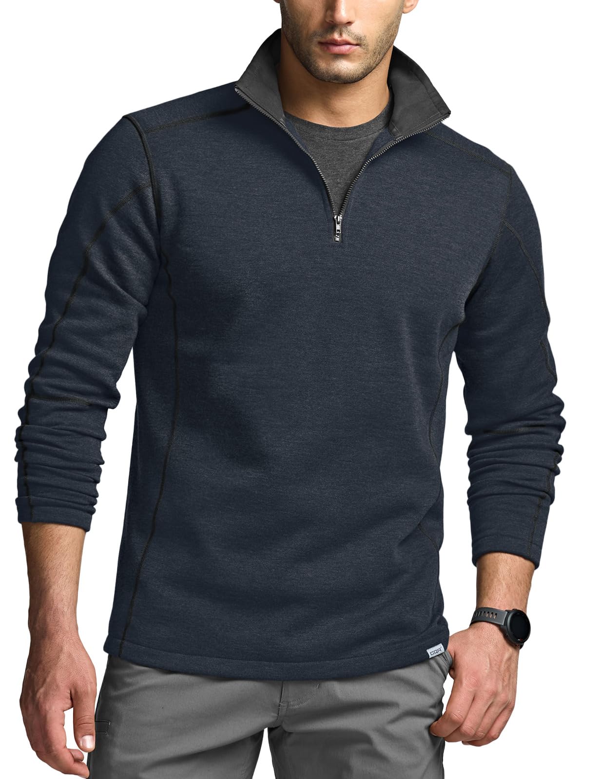 CQR Men's Thermal Fleece Quarter Zip Sweater, Outdoor Lightweight Long Sleeve Pullover, Casual Mock Neck Polo Sweaters