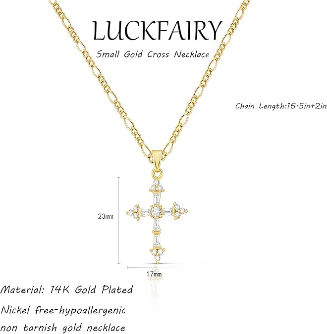 Cross Necklace for Women,Double Cross Necklace 14K Gold Plated Cross Pendant Necklace