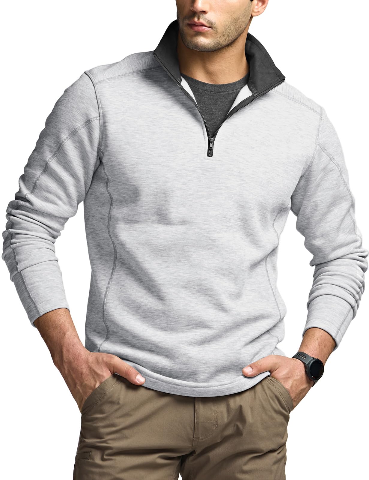 CQR Men's Thermal Fleece Quarter Zip Sweater, Outdoor Lightweight Long Sleeve Pullover, Casual Mock Neck Polo Sweaters