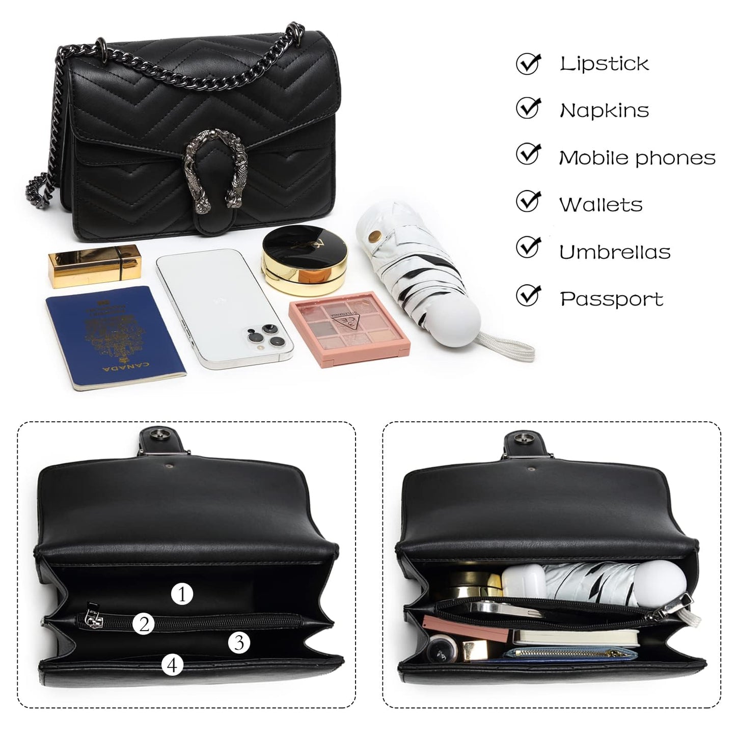 MYHOZEE Crossbody Bags for Women - Snake Printed Clutch Purses Leather Chain Shoulder Bags Evening Handbags