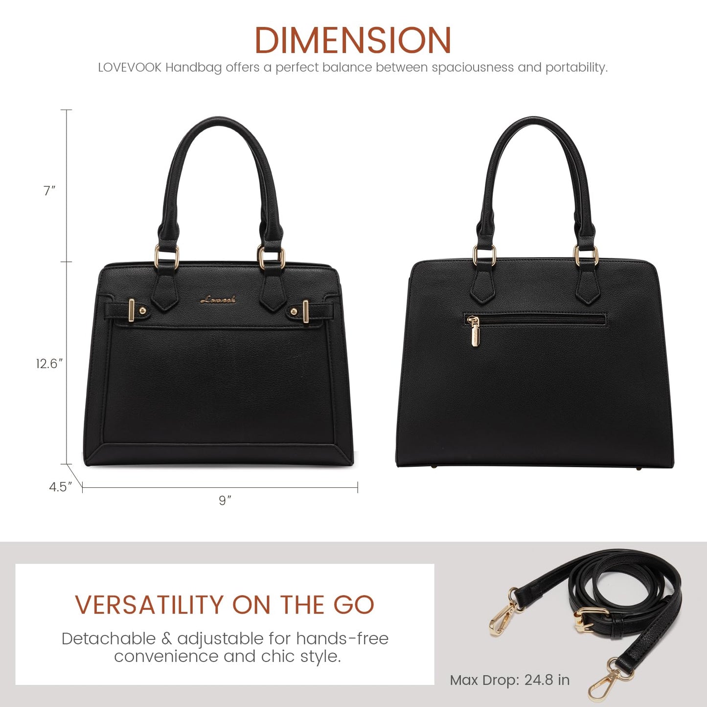 LOVEVOOK Purses and Handbags for Women, Tote Shoulder Bag Satchel Black Purse and PU Leather Top Handle for ladies