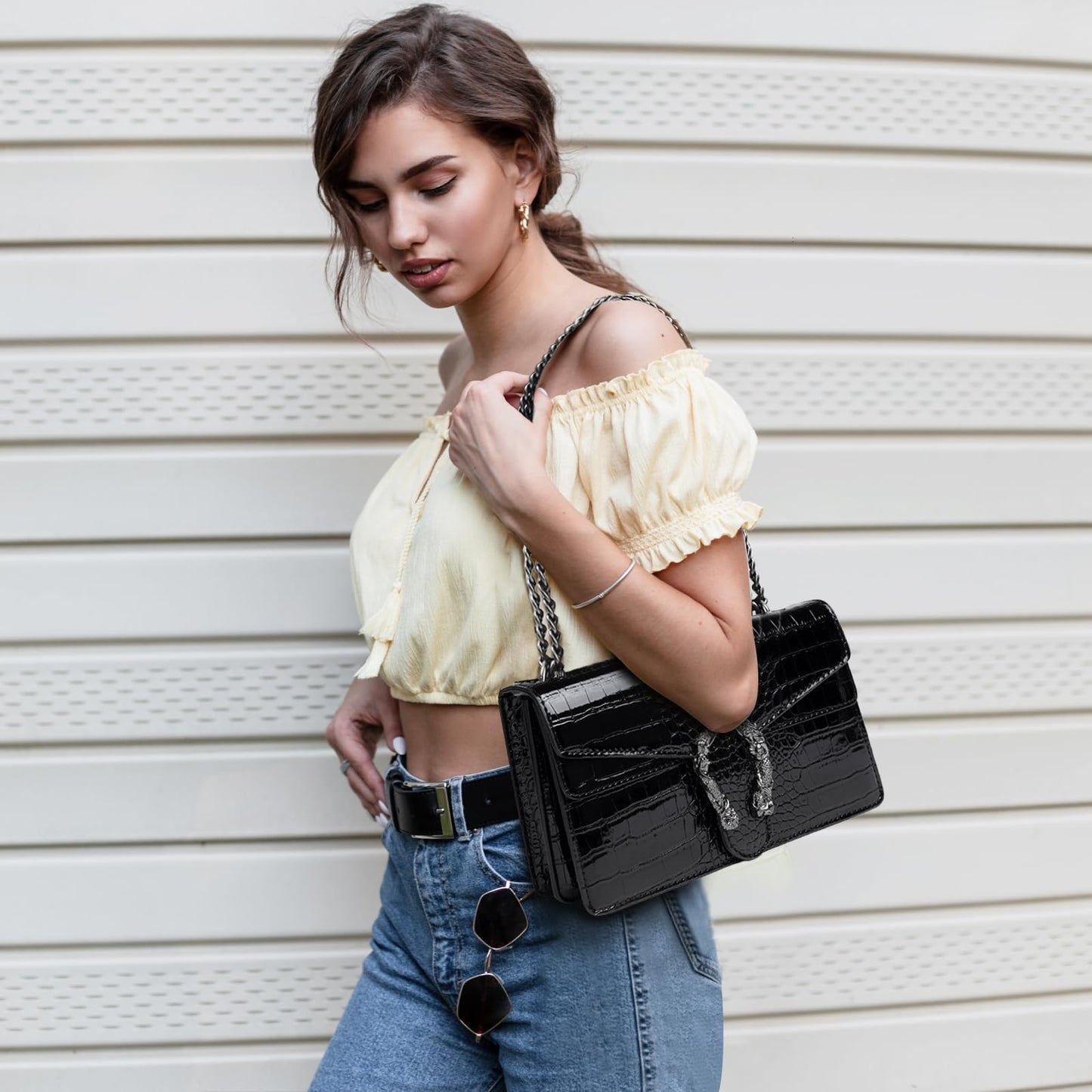 MYHOZEE Crossbody Bags for Women - Snake Printed Clutch Purses Leather Chain Shoulder Bags Evening Handbags