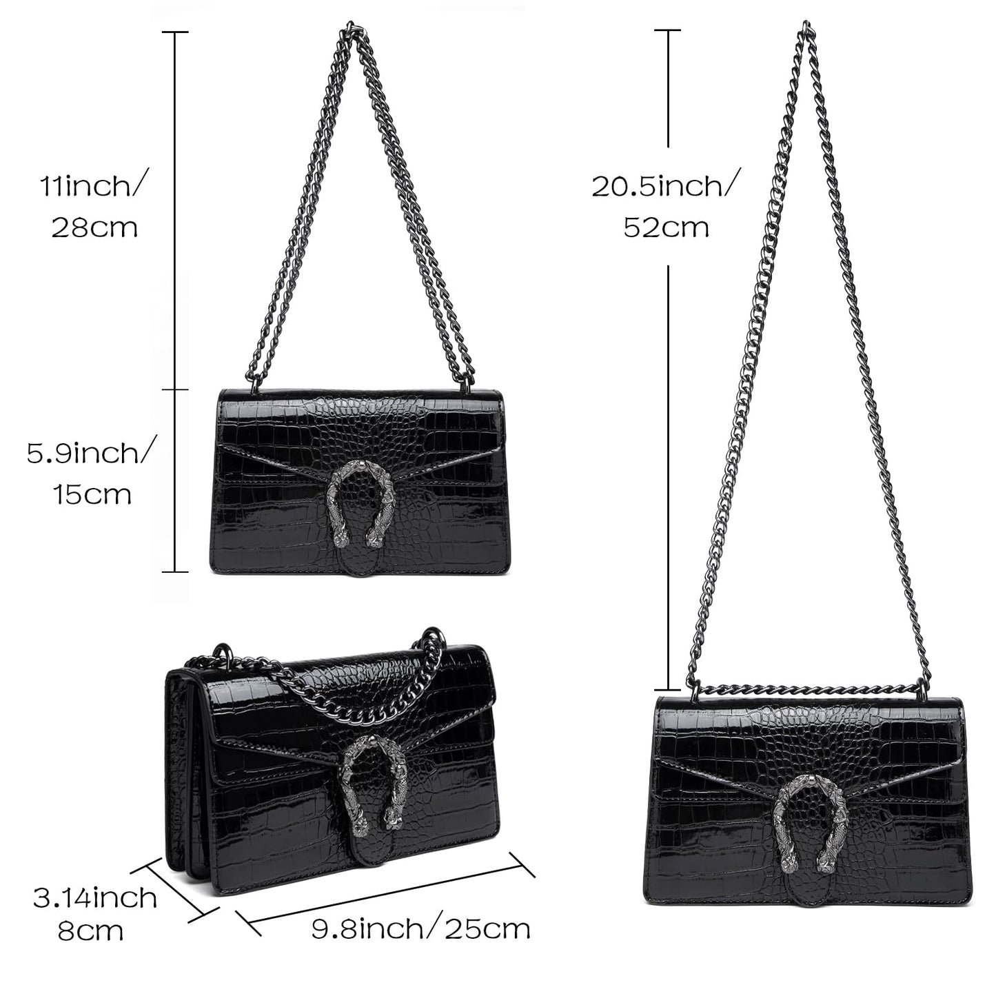 MYHOZEE Crossbody Bags for Women - Snake Printed Clutch Purses Leather Chain Shoulder Bags Evening Handbags