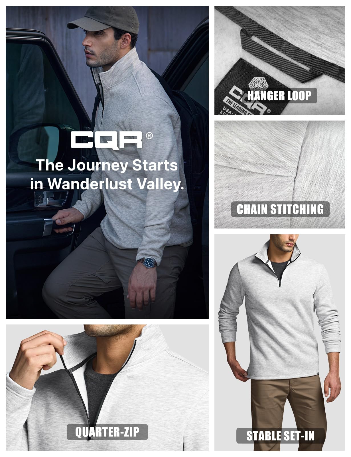 CQR Men's Thermal Fleece Quarter Zip Sweater, Outdoor Lightweight Long Sleeve Pullover, Casual Mock Neck Polo Sweaters