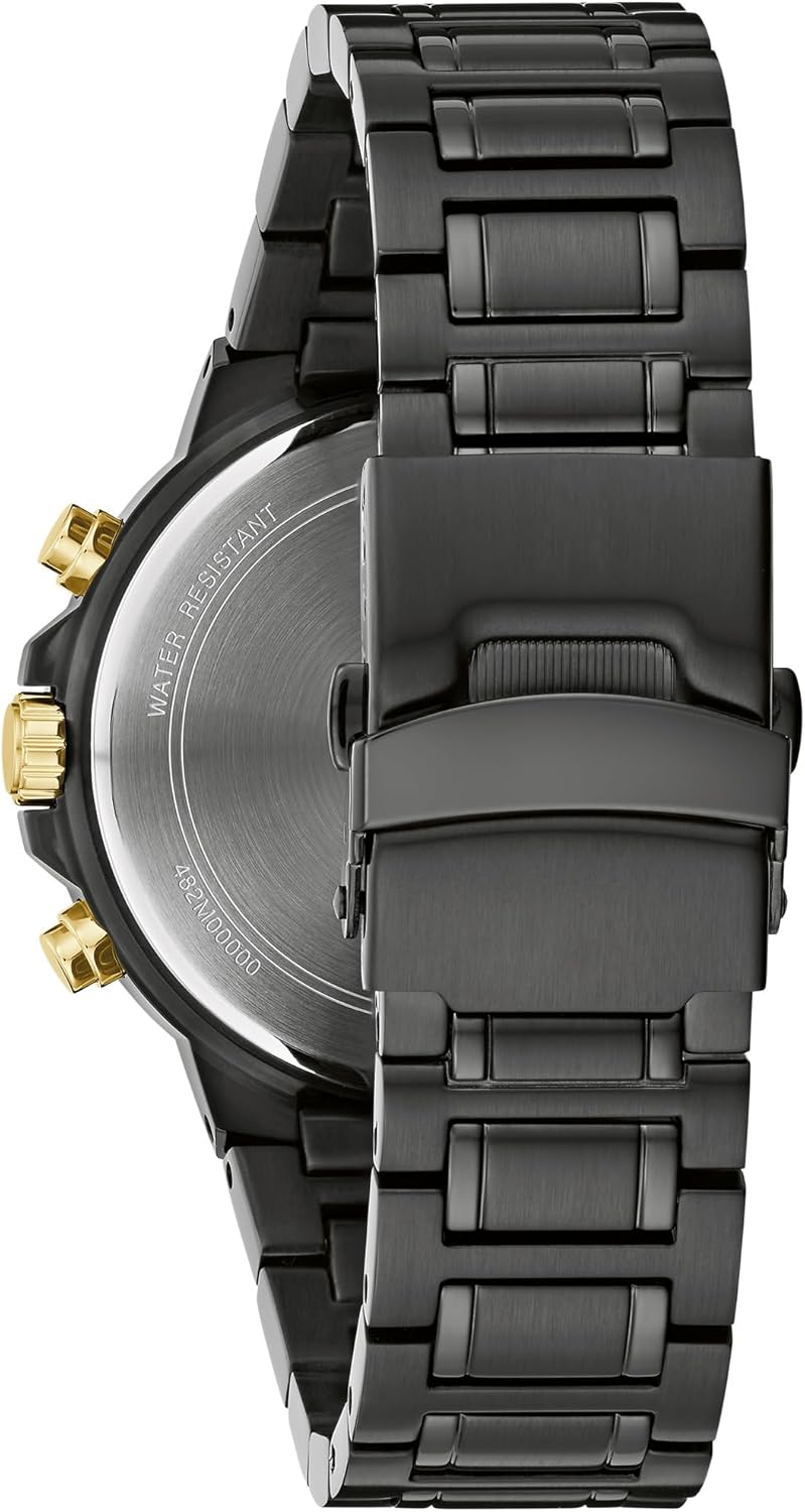 Bulova Men's Classic 6-Hand Chronograph Diamond Quartz Black Ion Plated Stainless Steel Watch, 24 Hour Time, 43mm, Style:98D190