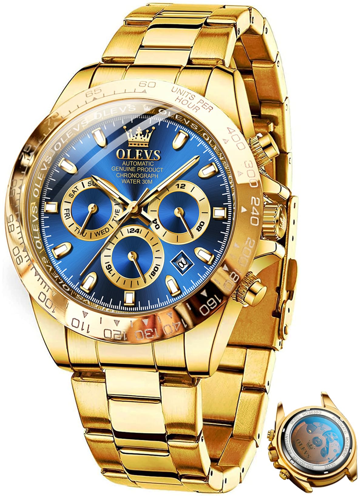 OLEVS Automatic Gold Watches for Men Luxury Classic Stainless Steel Calendar Luminous Waterproof Watches for Men