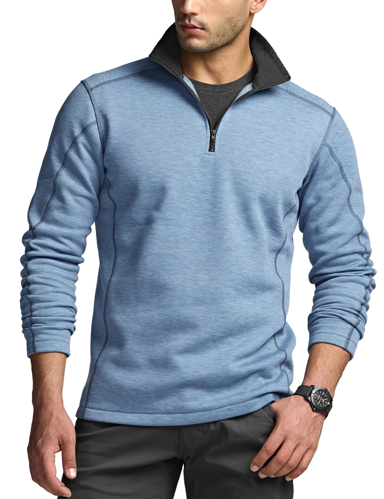 CQR Men's Thermal Fleece Quarter Zip Sweater, Outdoor Lightweight Long Sleeve Pullover, Casual Mock Neck Polo Sweaters
