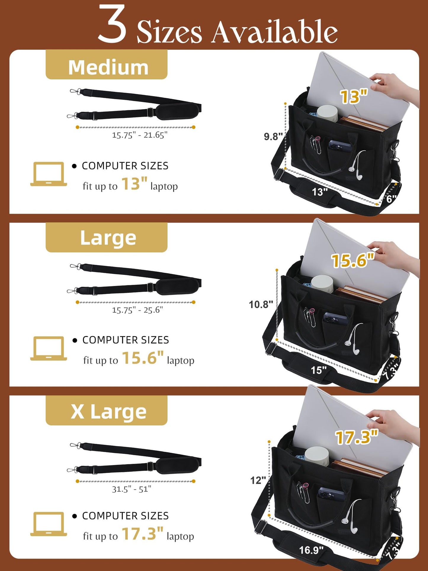 FIORETTO Canvas Tote Bag for Women with Zipper Closure & Individual Compartments for Work College for Teacher & Nurse