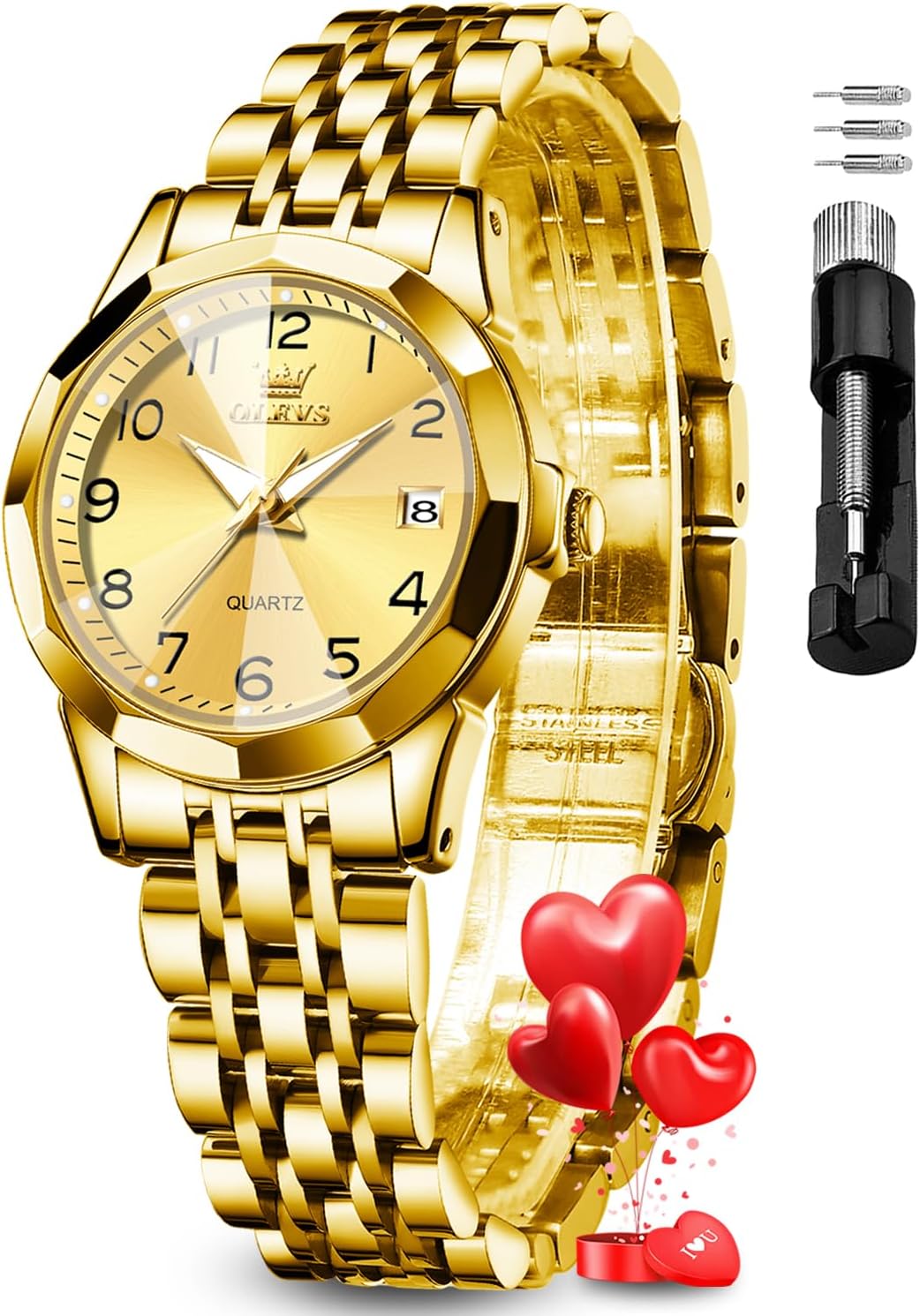 OLEVS Womens Watch Fashion Dress Diamond Female Watches for Ladies Analog Quartz Stainless Steel Waterproof Luminous Day Date Two Tone Wristwatch