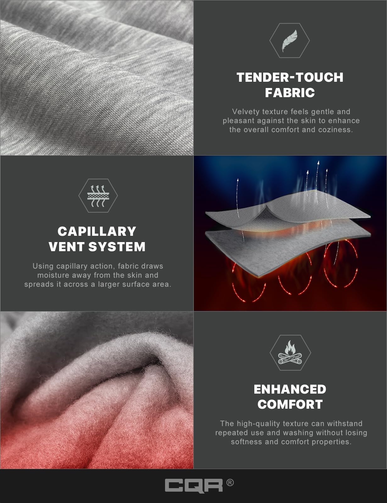 CQR Men's Thermal Fleece Quarter Zip Sweater, Outdoor Lightweight Long Sleeve Pullover, Casual Mock Neck Polo Sweaters