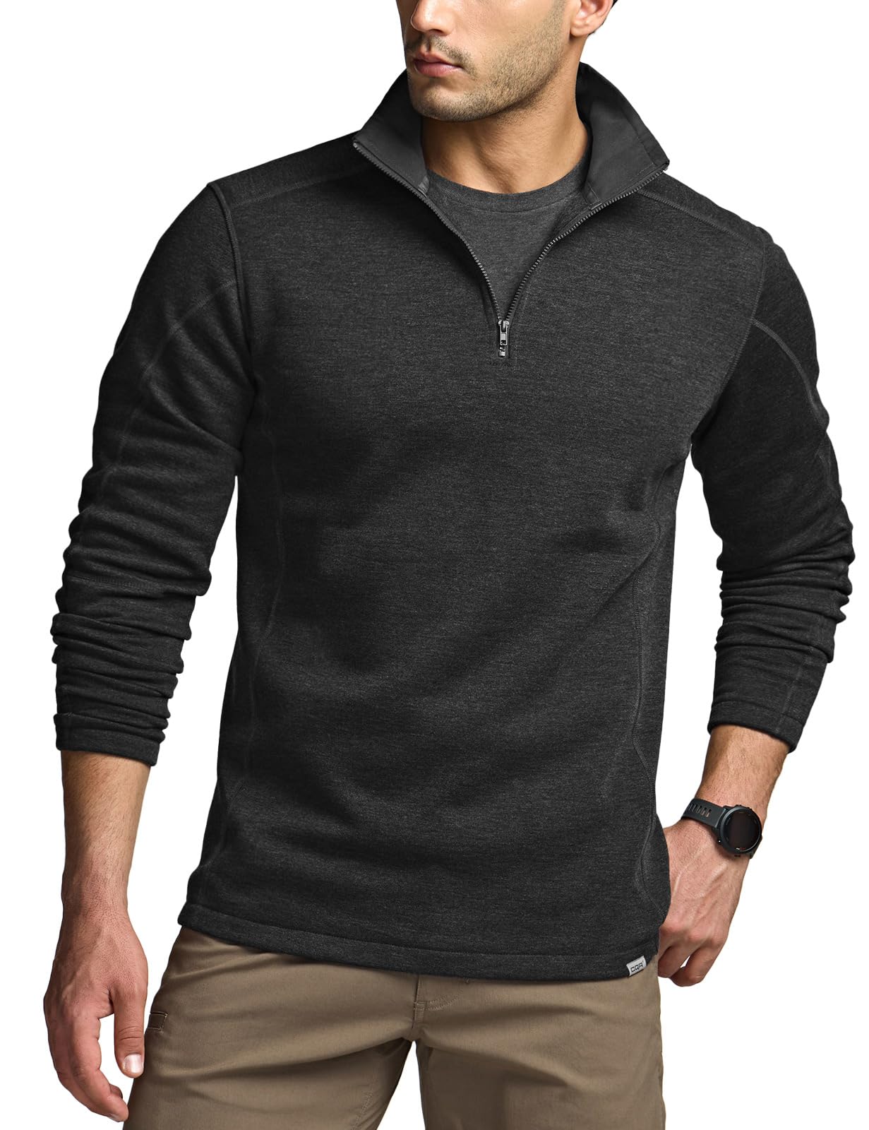 CQR Men's Thermal Fleece Quarter Zip Sweater, Outdoor Lightweight Long Sleeve Pullover, Casual Mock Neck Polo Sweaters